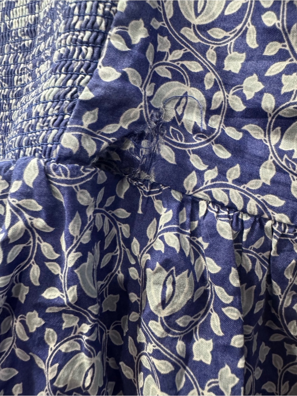 Zara Blue and White Smocked Floral Blouse - Picture 7 of 7